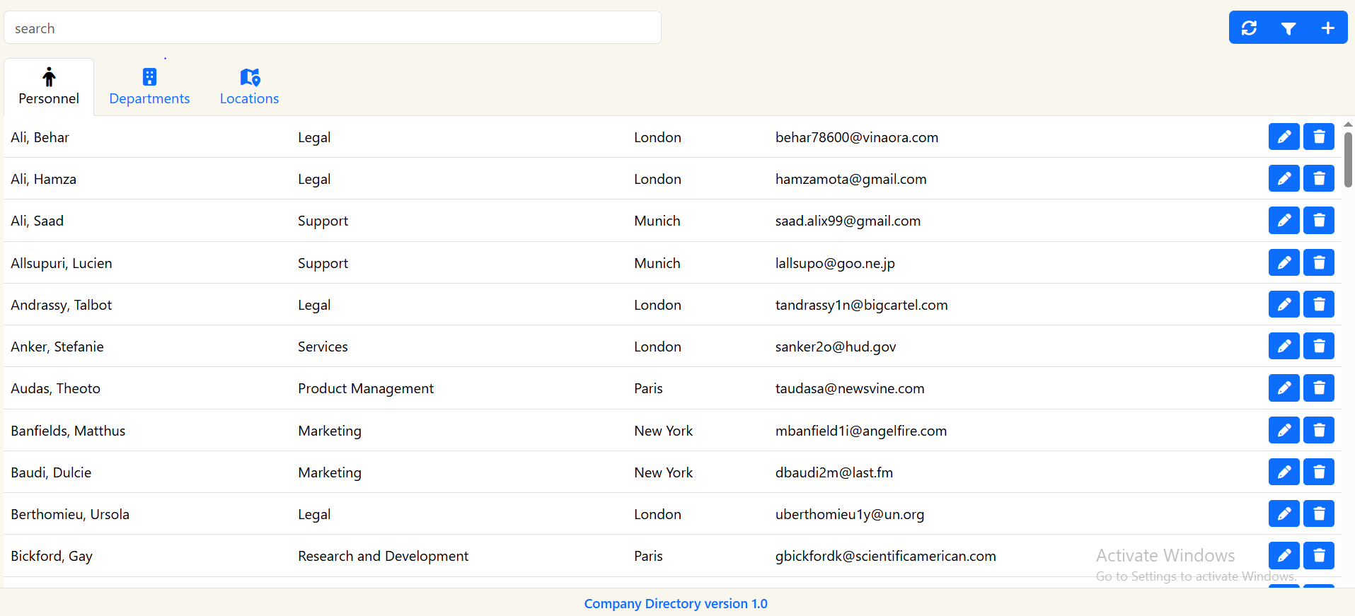 Company Directory screenshot